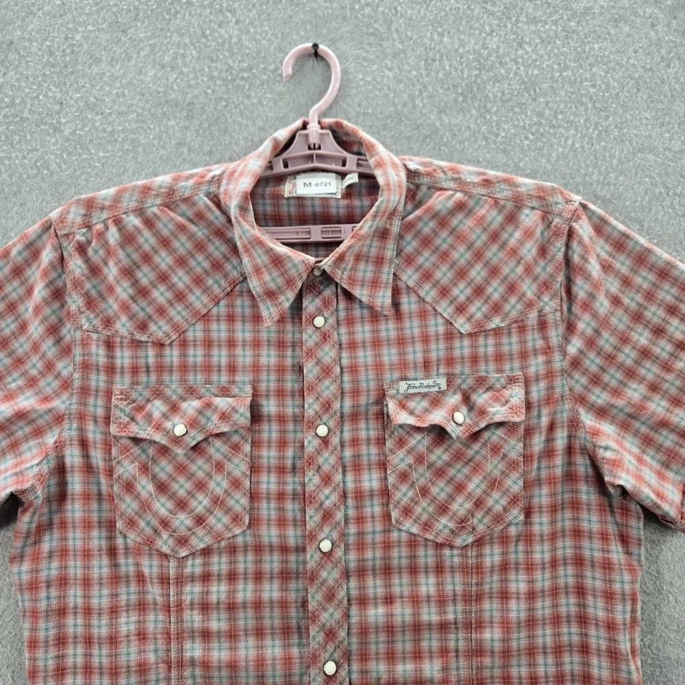 True Religion Men Button Up Shirt XXXL Red‎ Plaid Rocky Western